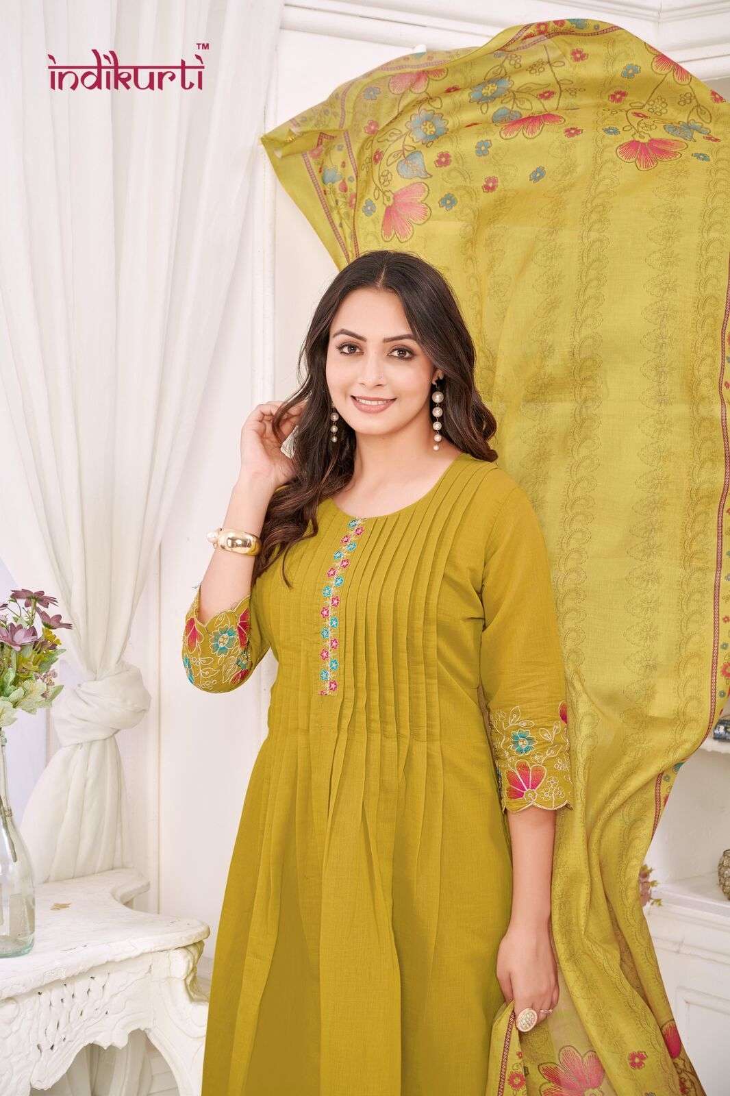 ISHITA BY INDIKURTI IN MULL CHANDERI WITH FANCY EMBROIDERY WORK COMBO PACKING 