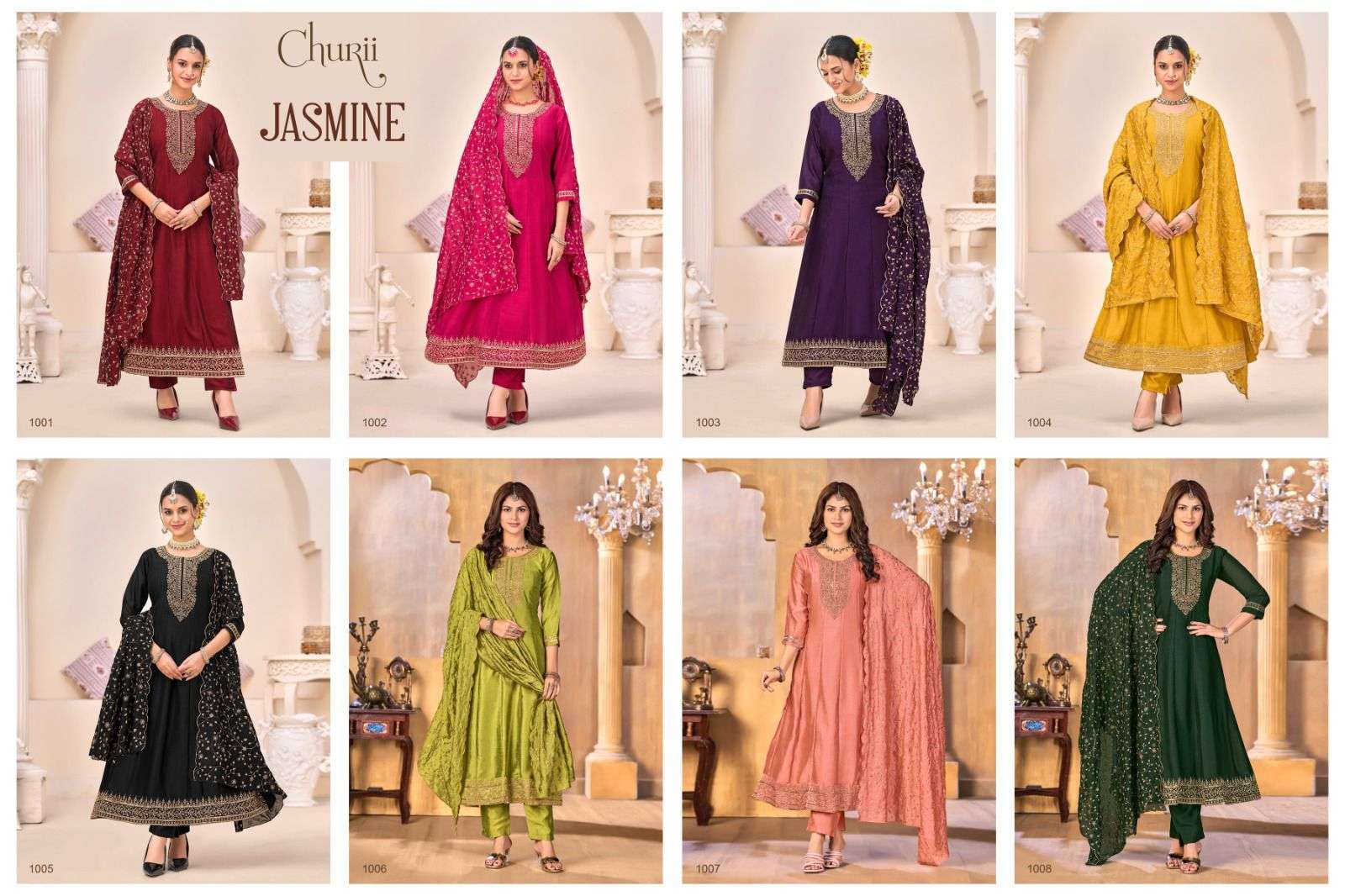 JASMINE BY CHURII IN VICHITRA SILK FULL GHERA KALI PATTERN WITH INNER 