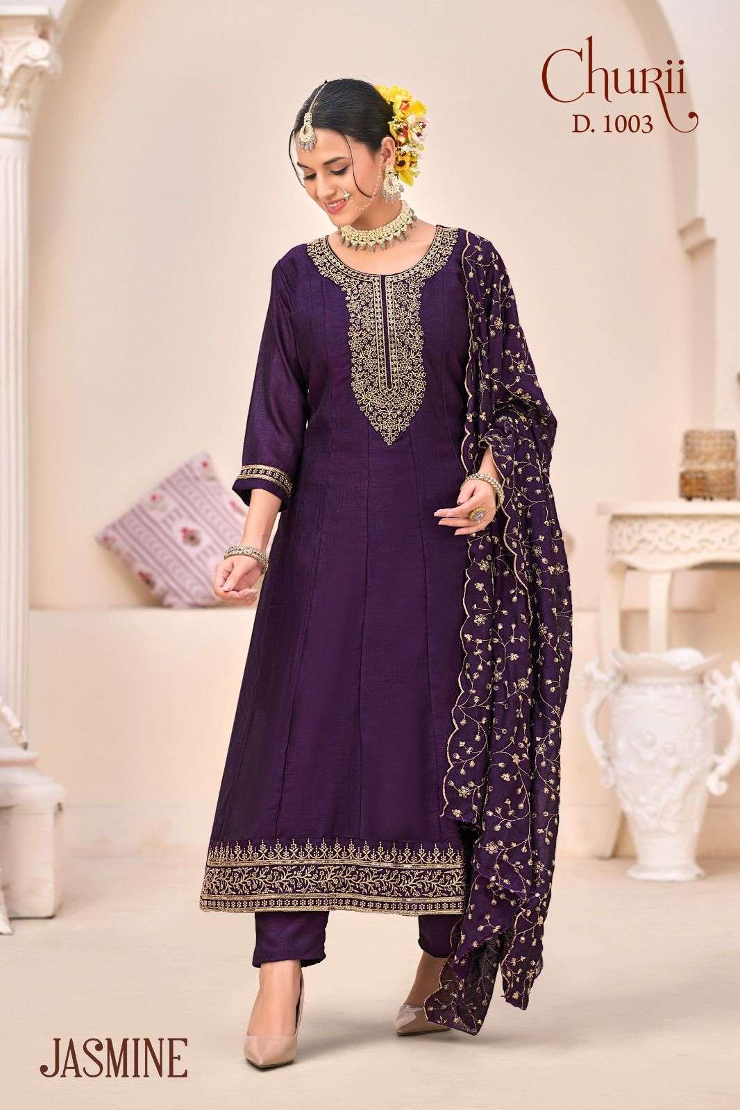 JASMINE BY CHURII IN VICHITRA SILK FULL GHERA KALI PATTERN WITH INNER 