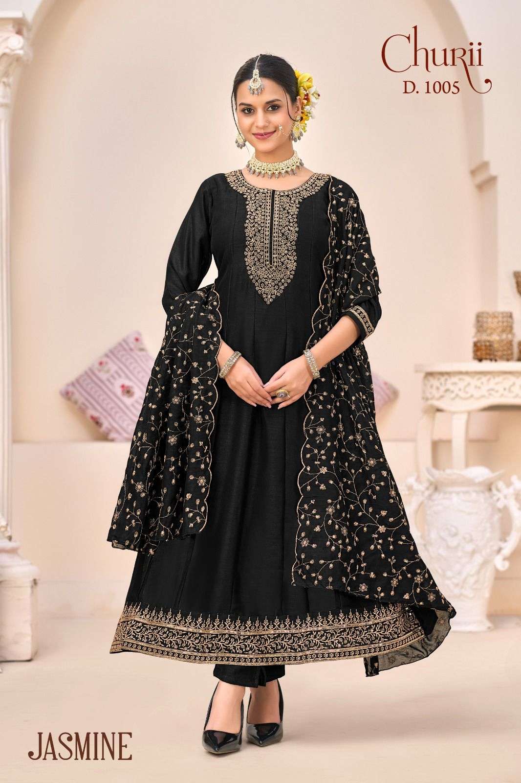 JASMINE BY CHURII IN VICHITRA SILK FULL GHERA KALI PATTERN WITH INNER 