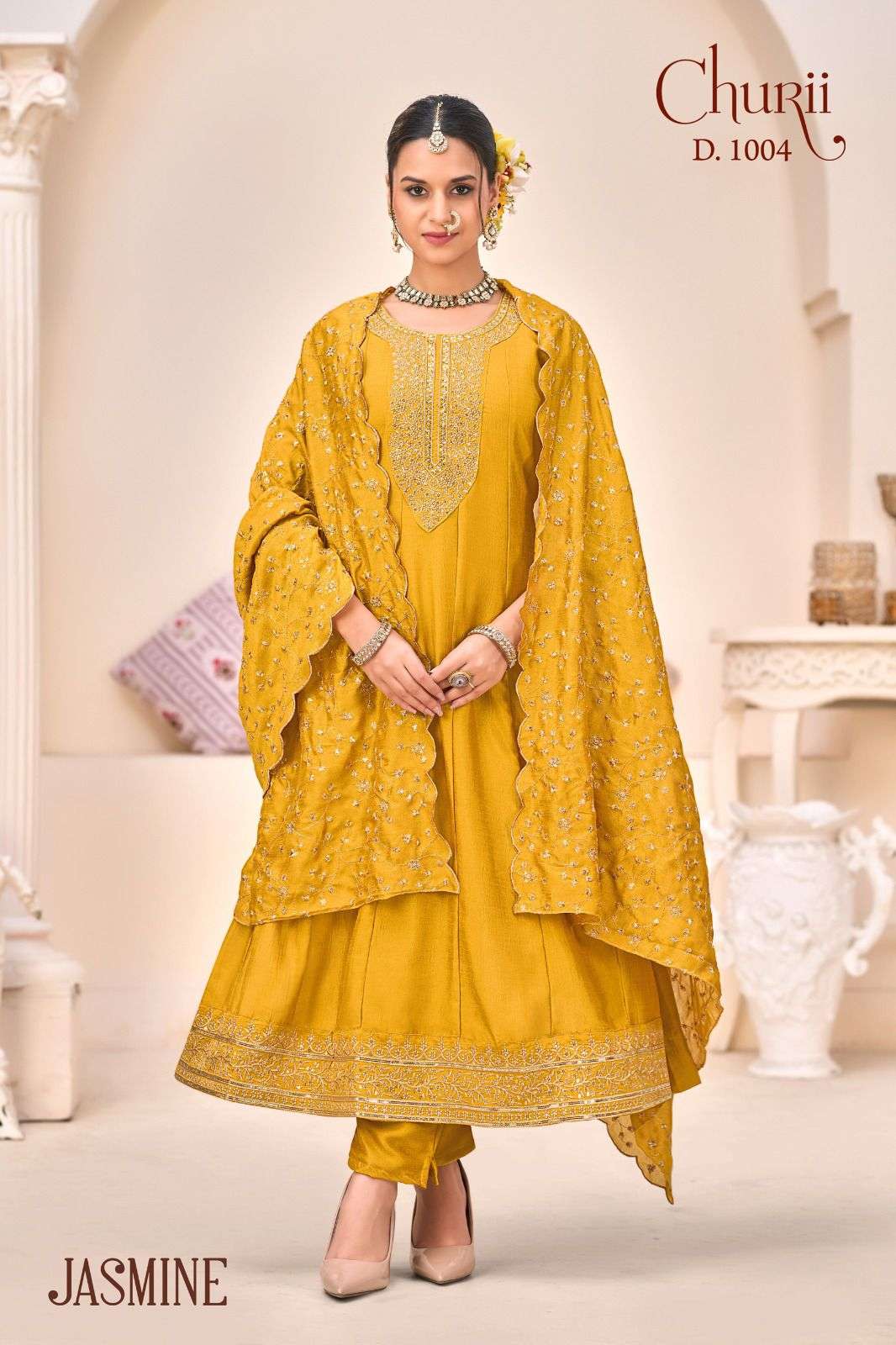 JASMINE BY CHURII IN VICHITRA SILK FULL GHERA KALI PATTERN WITH INNER 