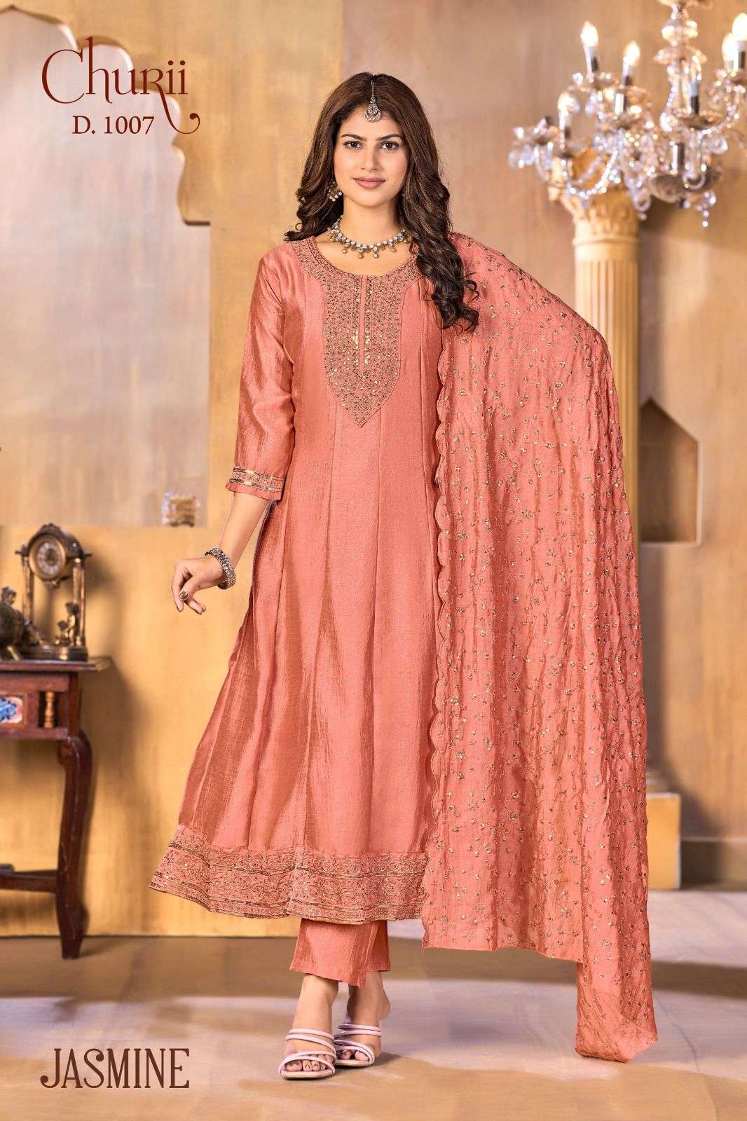 JASMINE BY CHURII IN VICHITRA SILK FULL GHERA KALI PATTERN WITH INNER 