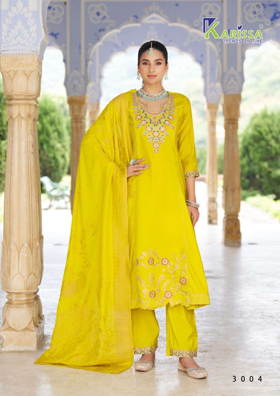 KALISHA VOL-3 BY KARISSA PURE VISCOSE SEQUENCE CODING THREAD WORK TOP PANT WITH DUPATTA 