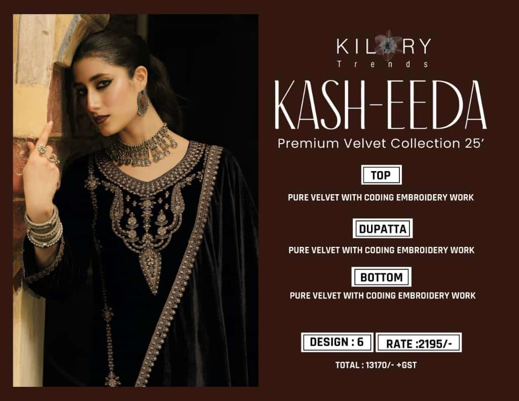 KASH-EEDA BY KILORY TRENDS IN PURE VALVET WITH CODING EMBROIDERY WORK & LACES 
