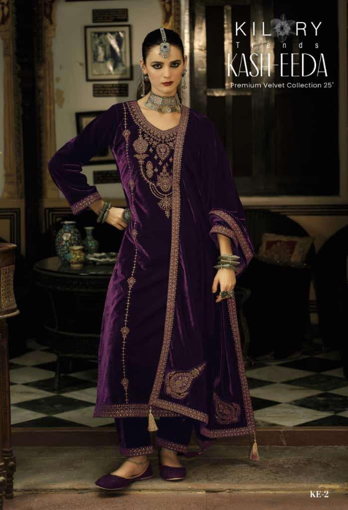 KASH-EEDA BY KILORY TRENDS IN PURE VALVET WITH CODING EMBROIDERY WORK & LACES 