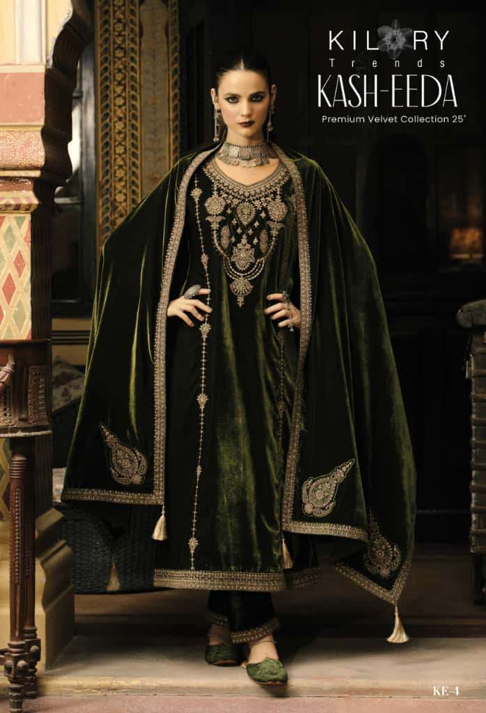 KASH-EEDA BY KILORY TRENDS IN PURE VALVET WITH CODING EMBROIDERY WORK & LACES 