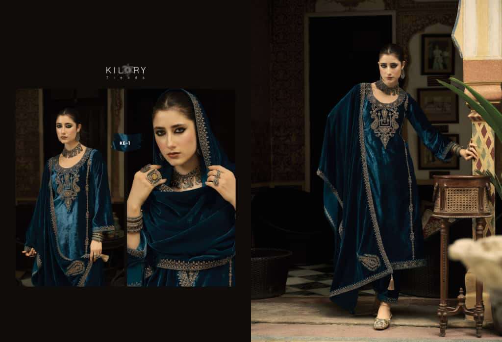 KASH-EEDA BY KILORY TRENDS IN PURE VALVET WITH CODING EMBROIDERY WORK & LACES 