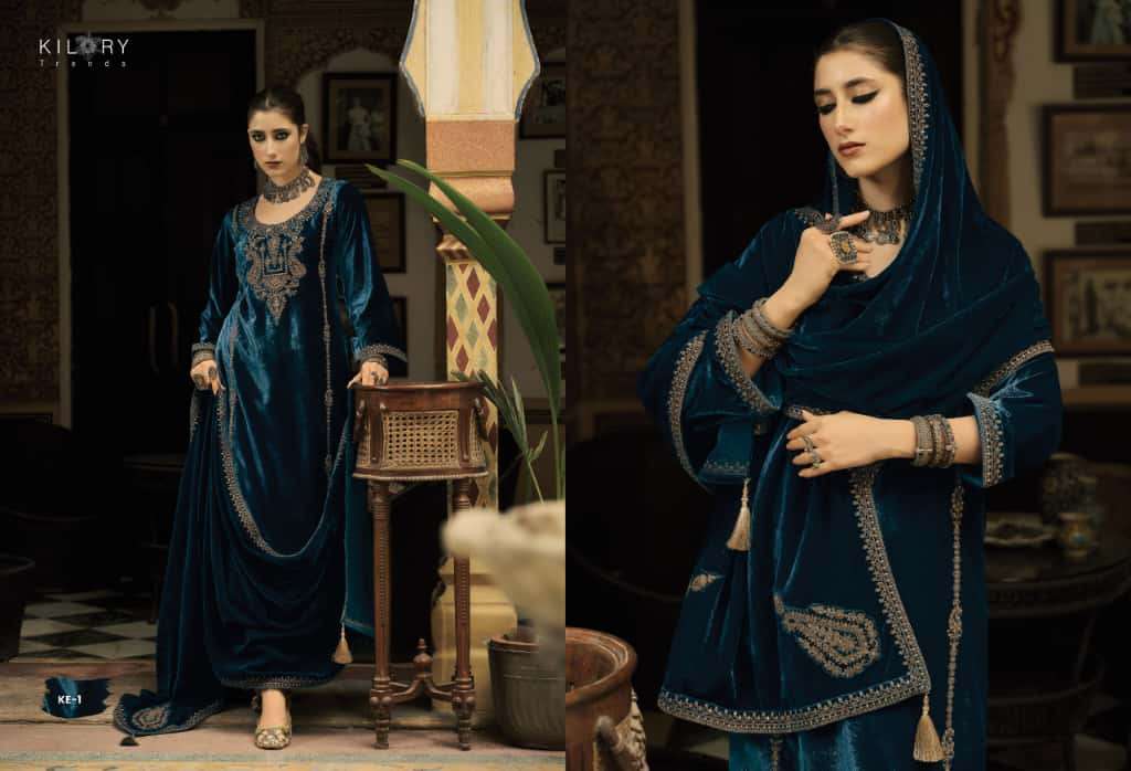KASH-EEDA BY KILORY TRENDS IN PURE VALVET WITH CODING EMBROIDERY WORK & LACES 