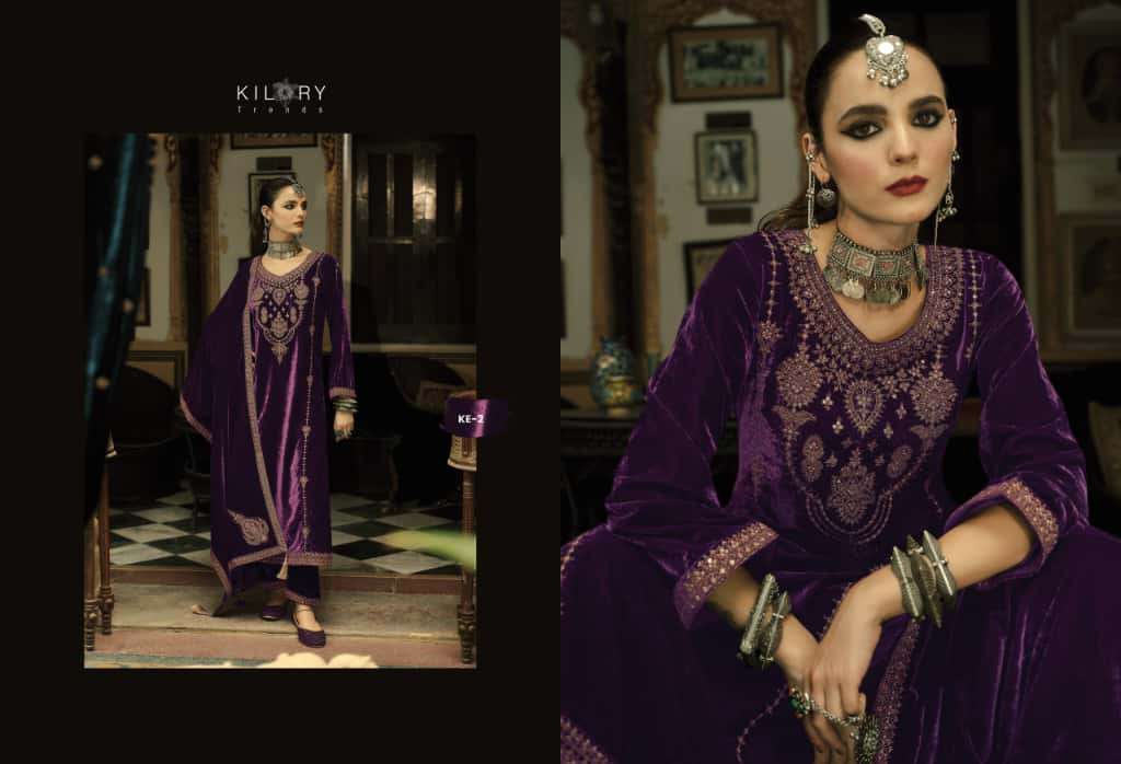 KASH-EEDA BY KILORY TRENDS IN PURE VALVET WITH CODING EMBROIDERY WORK & LACES 