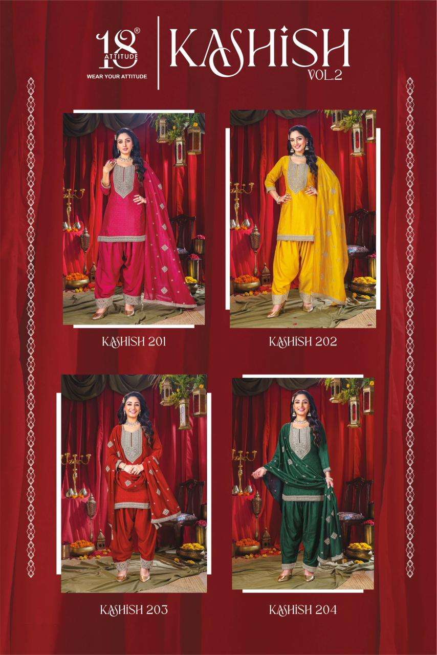 KASHISH VOL-2 BY 18 ATTITUDE IN PREMIUM VICHITRA SILK KURTI DUPPATA WITH FARSHI SALWAR 