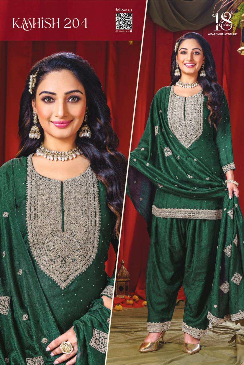 KASHISH VOL-2 BY 18 ATTITUDE IN PREMIUM VICHITRA SILK KURTI DUPPATA WITH FARSHI SALWAR 