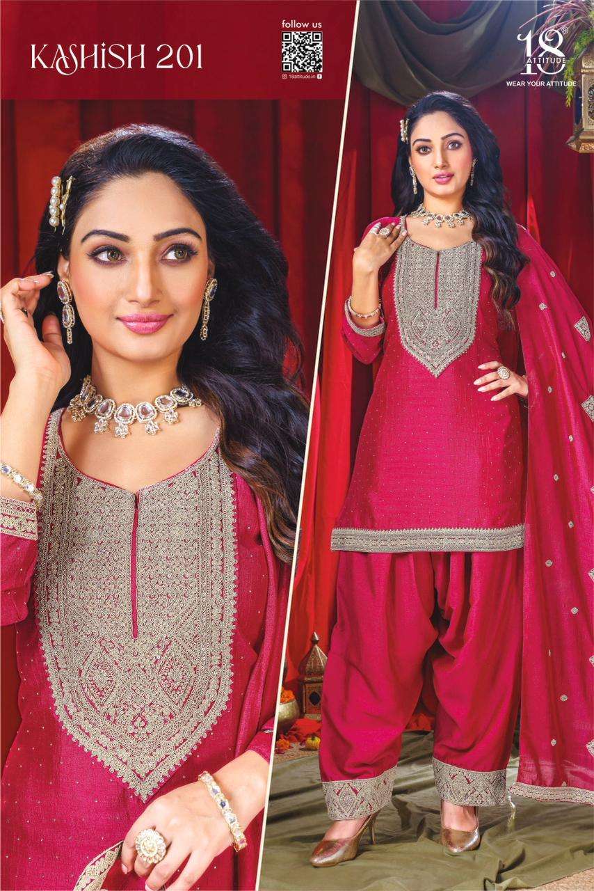 KASHISH VOL-2 BY 18 ATTITUDE IN PREMIUM VICHITRA SILK KURTI DUPPATA WITH FARSHI SALWAR 