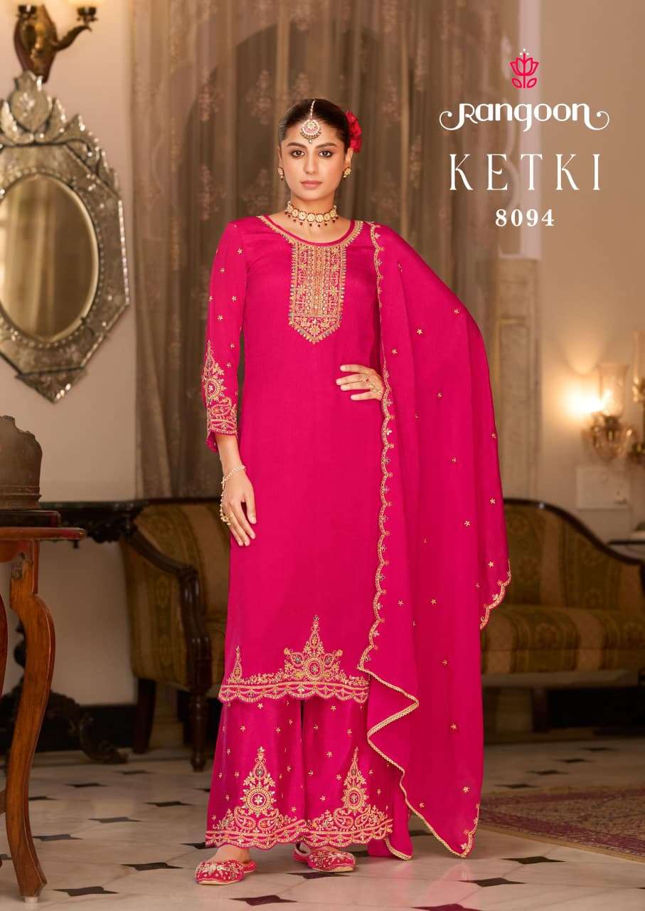 KETKI BY RANGOON IN CHINON WITH FANCY HEAVY CODE WORK WITH FANCY HEAVY DUPATTA WORK 