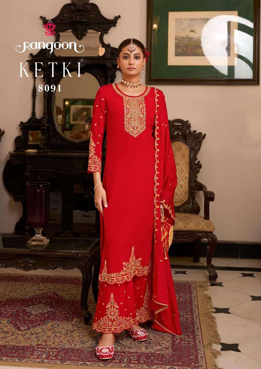 KETKI BY RANGOON IN CHINON WITH FANCY HEAVY CODE WORK WITH FANCY HEAVY DUPATTA WORK 