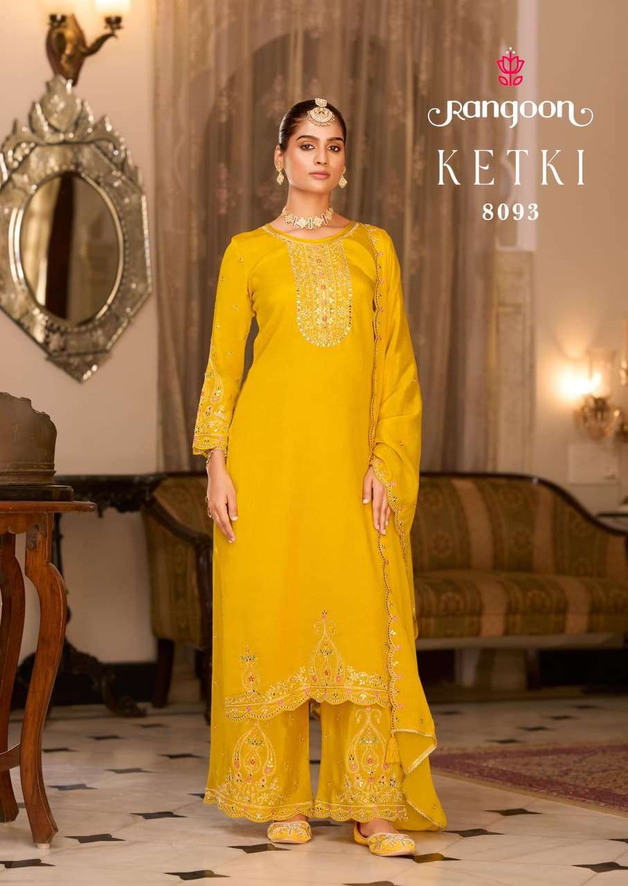 KETKI BY RANGOON IN CHINON WITH FANCY HEAVY CODE WORK WITH FANCY HEAVY DUPATTA WORK 