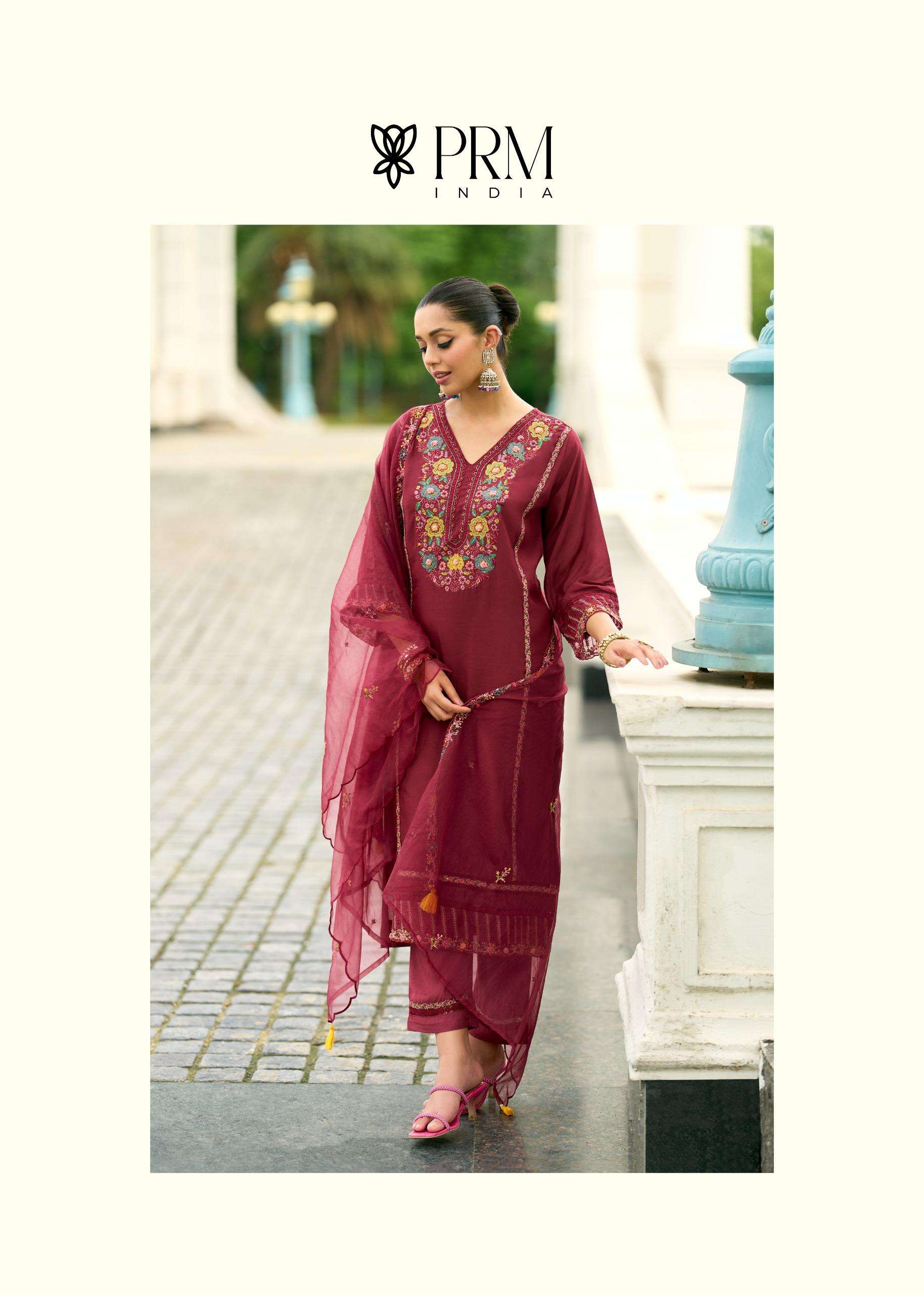 KHAYAAL BY PRM INDIA IN PURE MULL CHANDERI KUDTI WITH EMRODARY WORK AND DUPATTA 