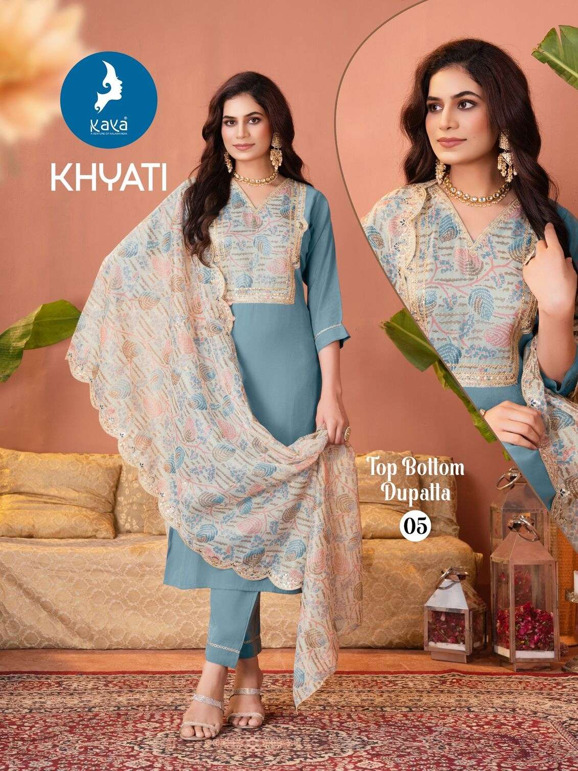 KHYATI BY KAYA KURTI IN ROMAN SHIMMER WITH 3 PIECE  STRAIGHT CUT CONCEPT