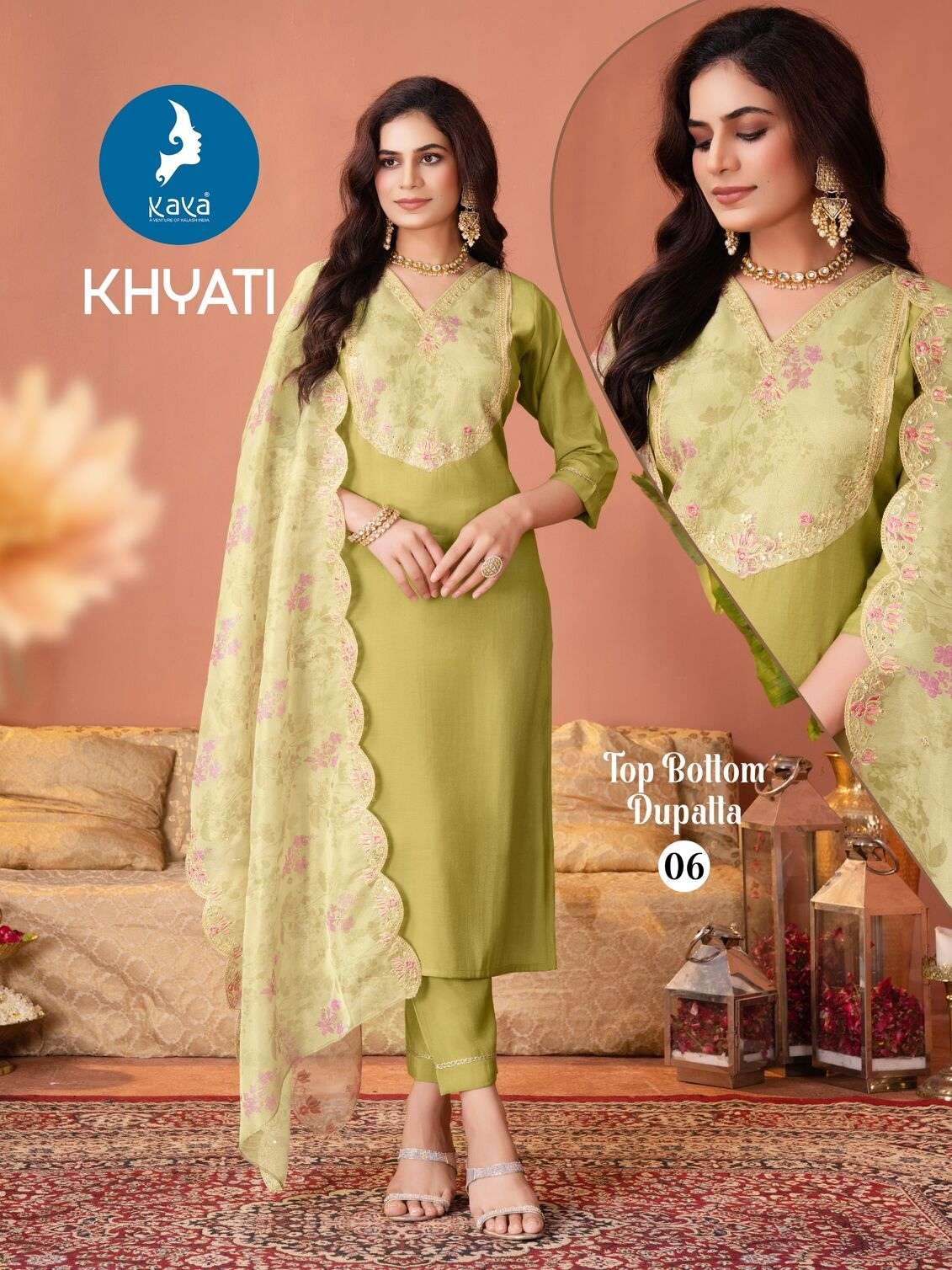 KHYATI BY KAYA KURTI IN ROMAN SHIMMER WITH 3 PIECE  STRAIGHT CUT CONCEPT