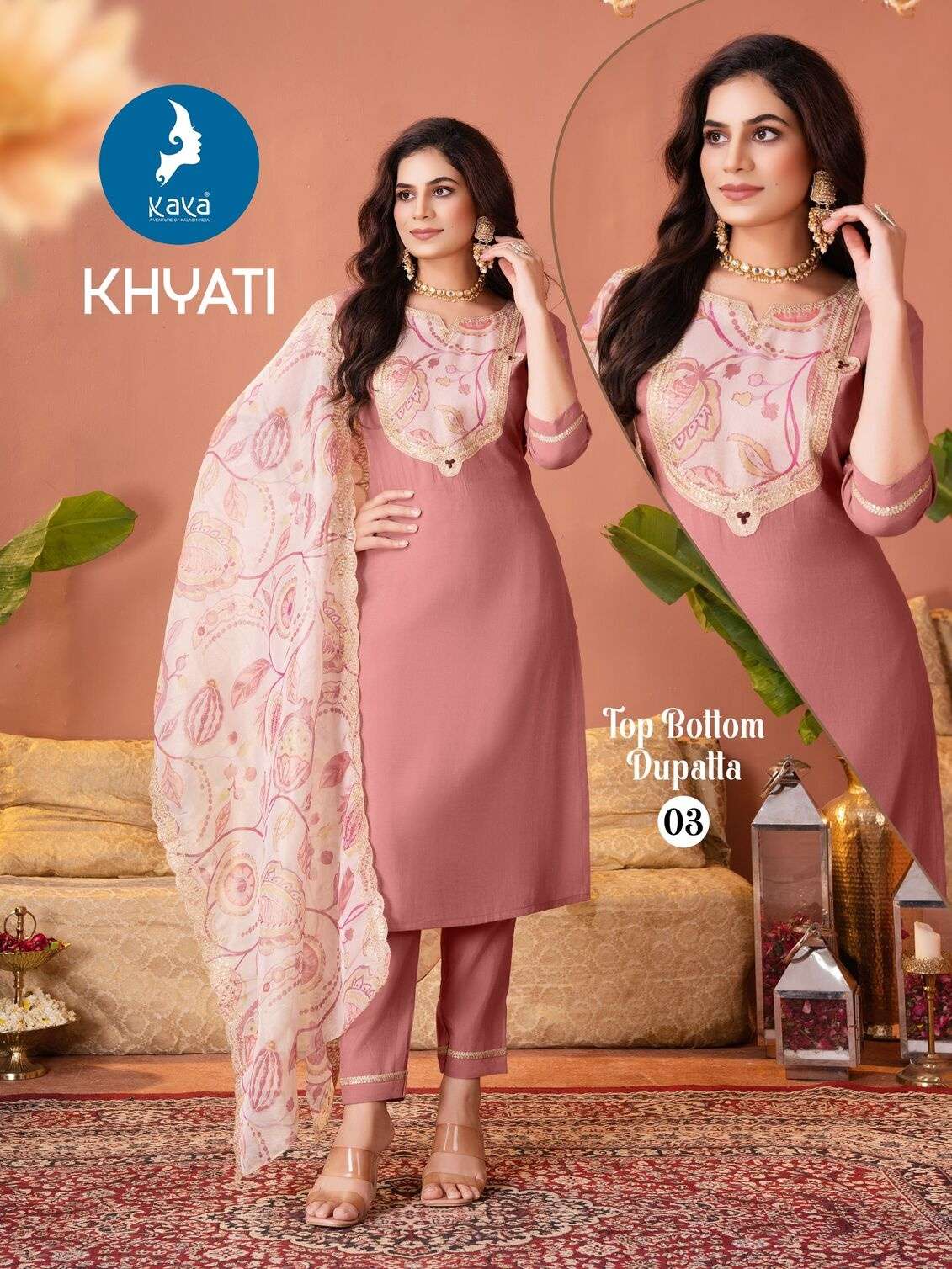 KHYATI BY KAYA KURTI IN ROMAN SHIMMER WITH 3 PIECE  STRAIGHT CUT CONCEPT