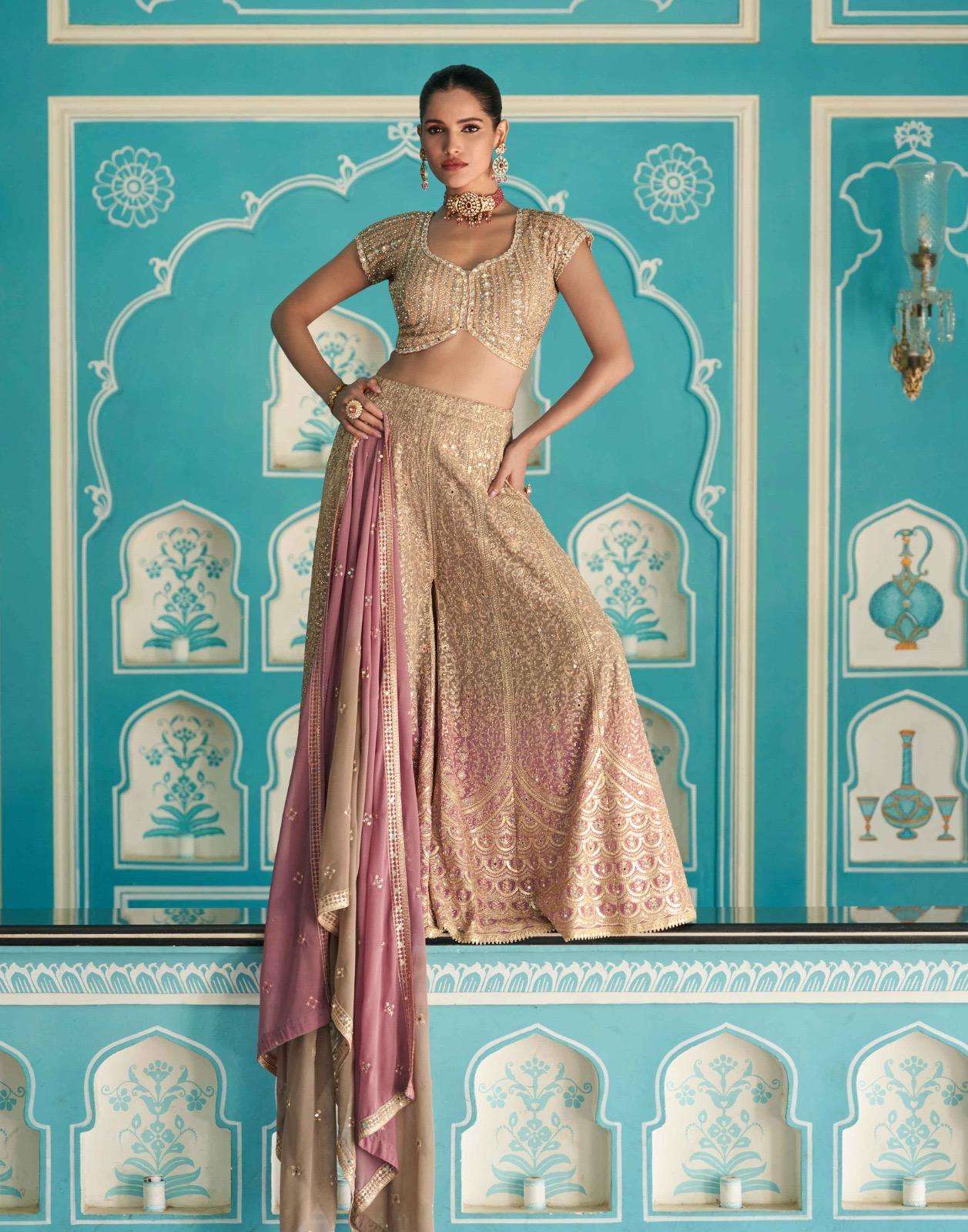 LASKARA BY SAYURI DESIGNER IN REAL PREMIUM GEROGETTE WITH EMBROIDERED SEROSKI WORK 