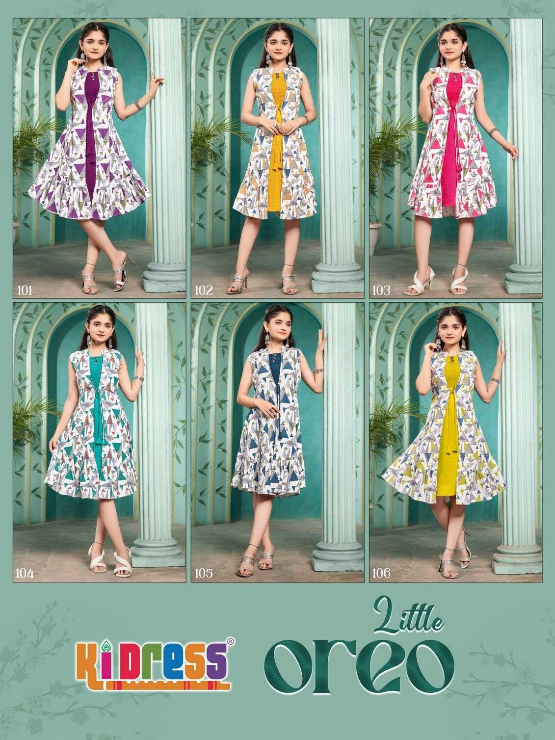 LITTLE OREO BY KI DRESS IN VATICAN PRINTED COAT WITH INNER SMOKE KURTI COMBO 