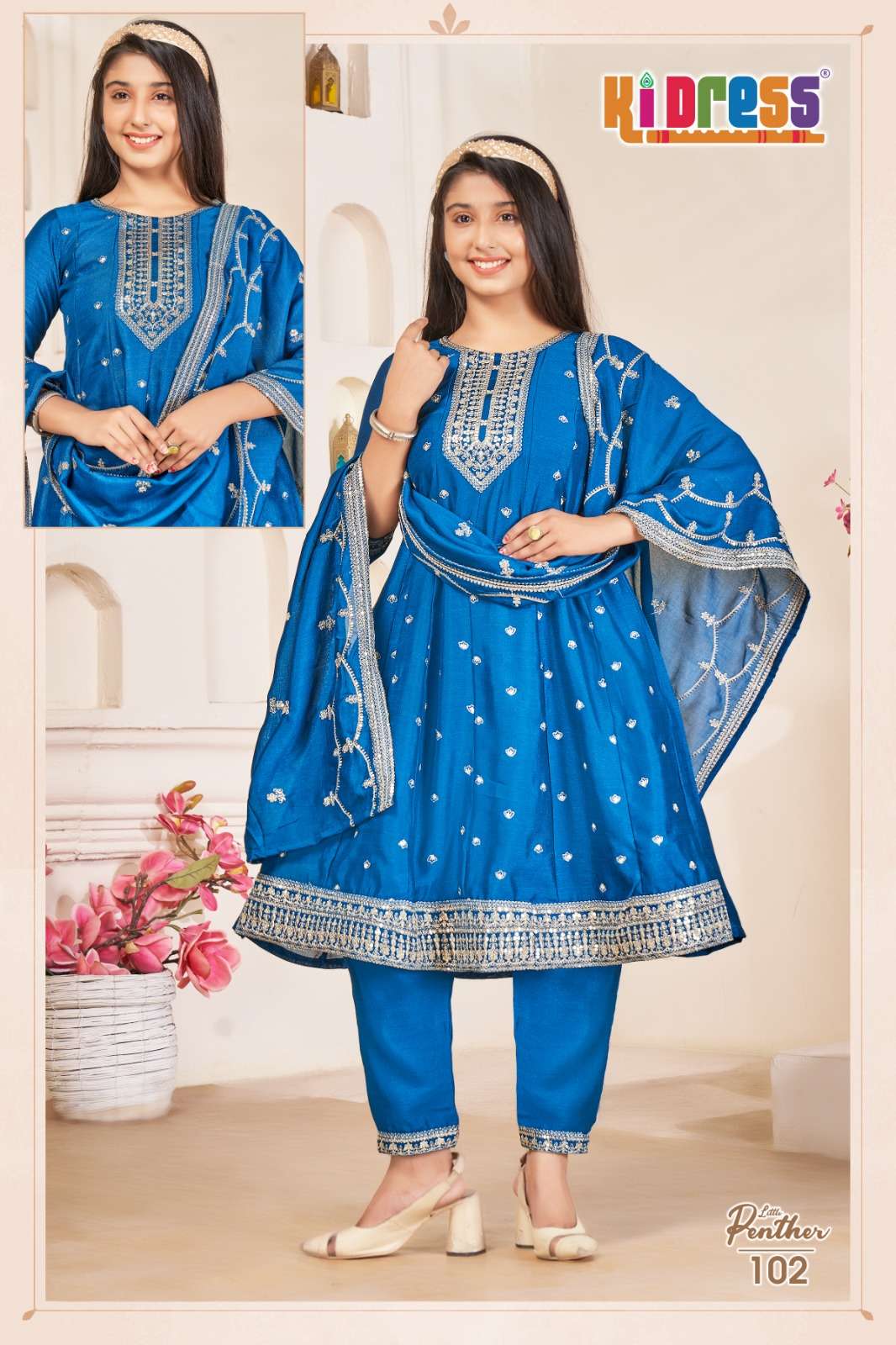 LITTLE PENTHER BY KIDRESS IN VICHITRA SILK WITH FANCY DUPATTA WORK 