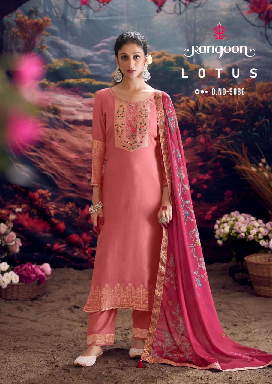 LOTUS BY RANGOON IN PURE MUSLIN JACQUARD WITH KHATLI HANDWORK & COTTON MAL INNER 