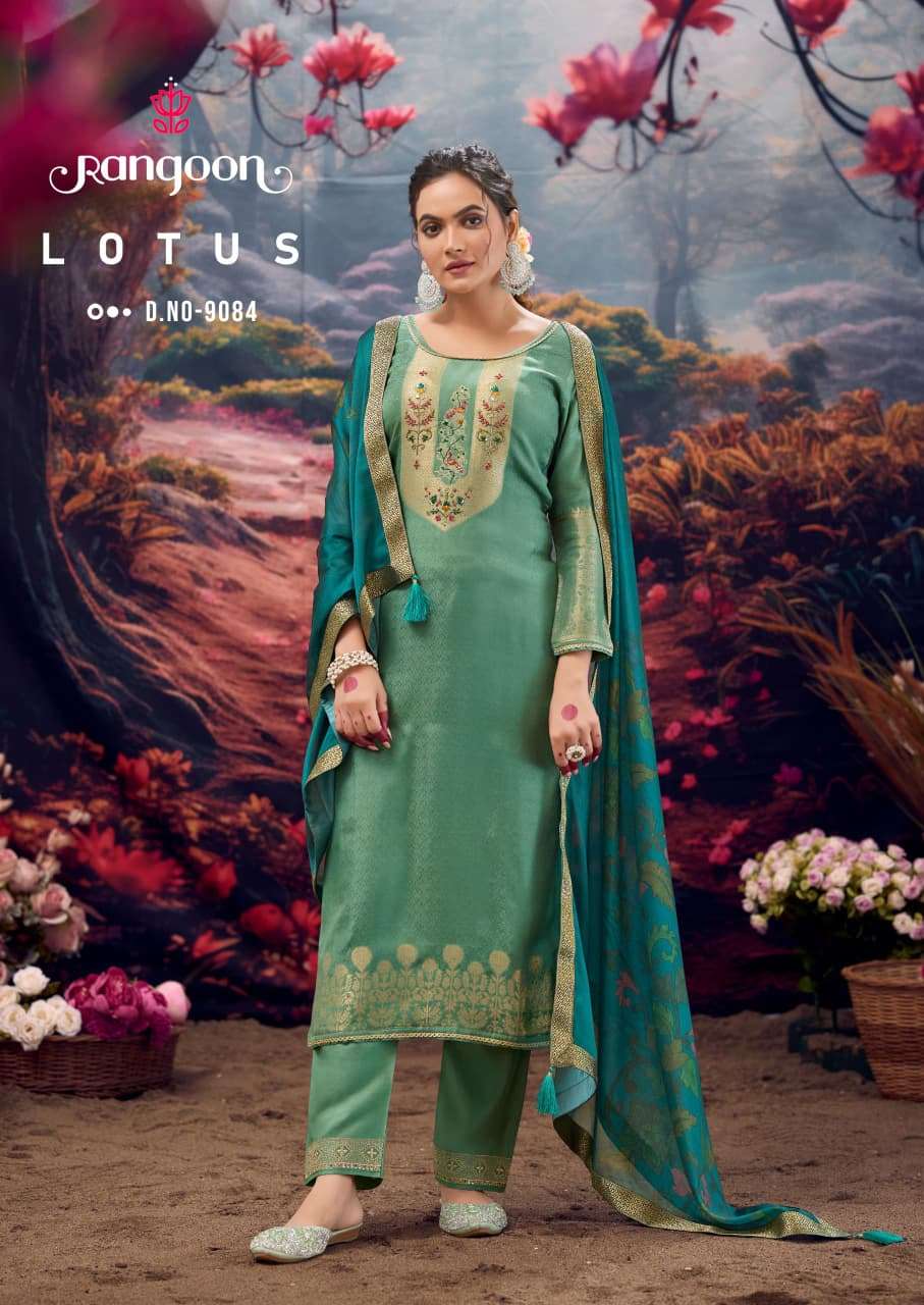 LOTUS BY RANGOON IN PURE MUSLIN JACQUARD WITH KHATLI HANDWORK & COTTON MAL INNER 