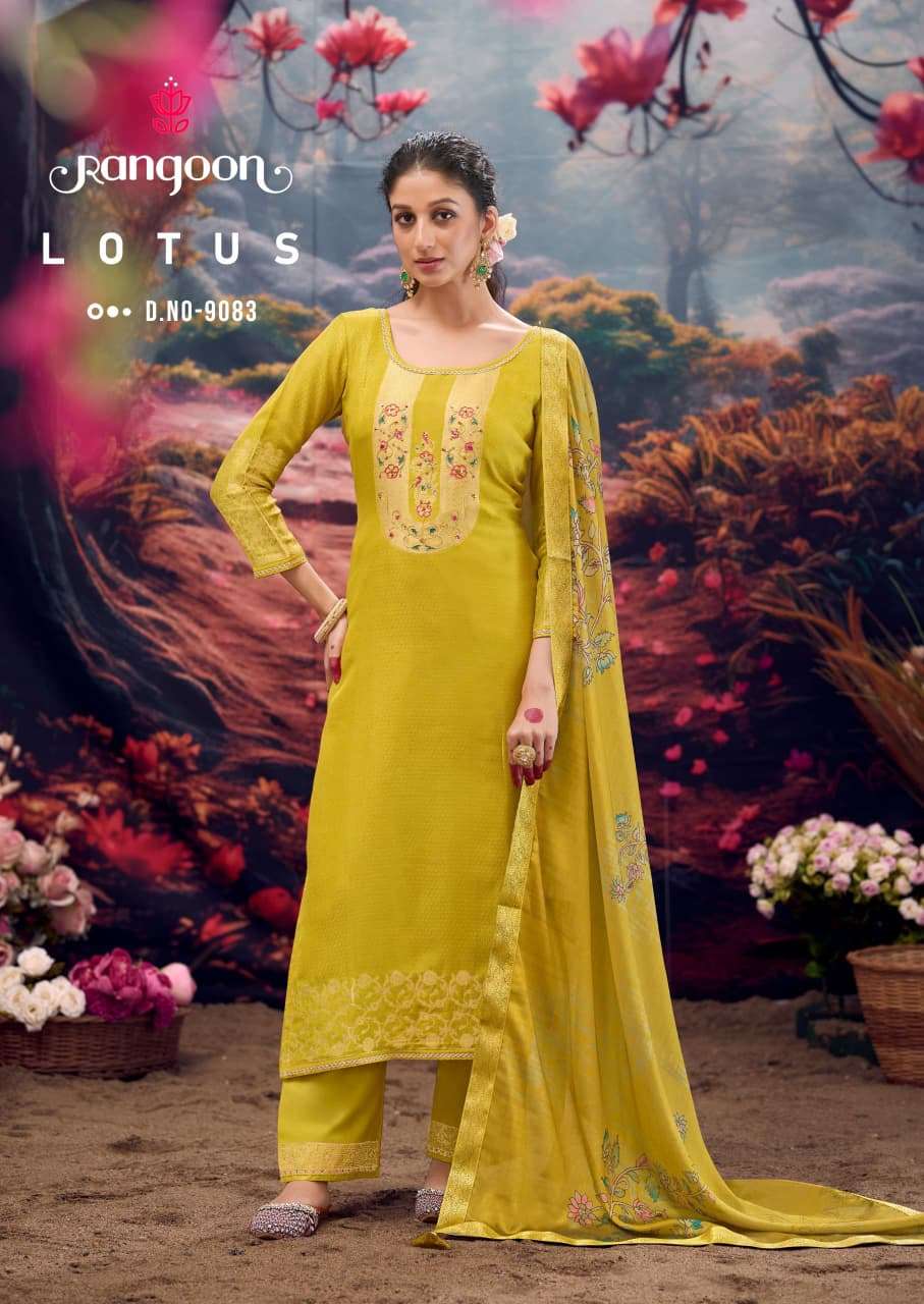 LOTUS BY RANGOON IN PURE MUSLIN JACQUARD WITH KHATLI HANDWORK & COTTON MAL INNER 