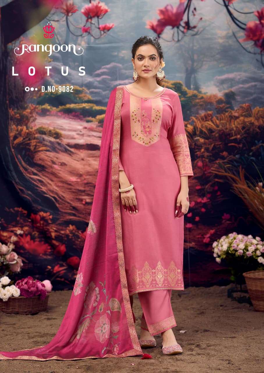 LOTUS BY RANGOON IN PURE MUSLIN JACQUARD WITH KHATLI HANDWORK & COTTON MAL INNER 