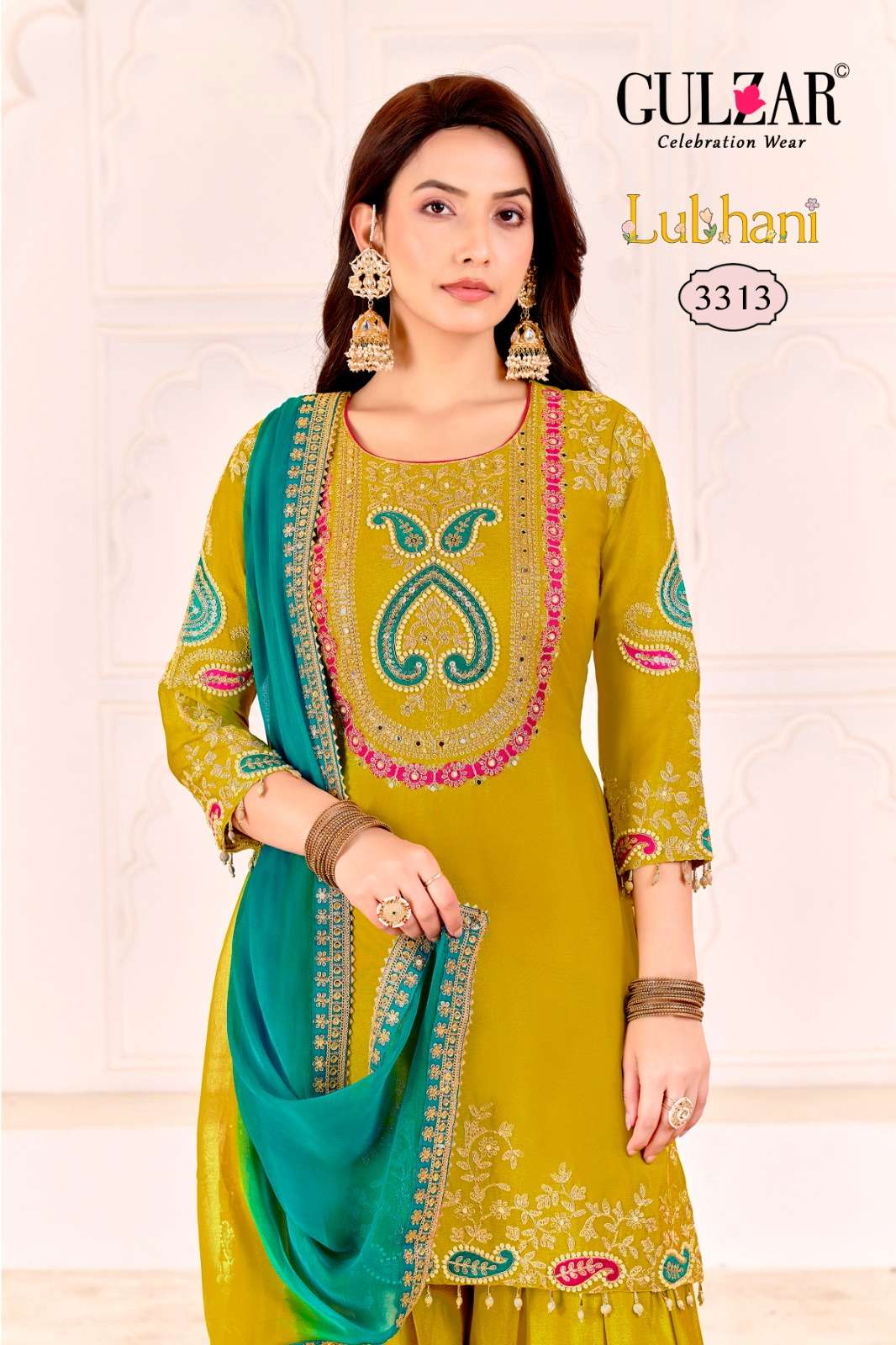 LUBHANI BY GULZAR IN PREMIUM CHINON FABRIC WITH TRADITIONAL EMBROIDEREY WORK 