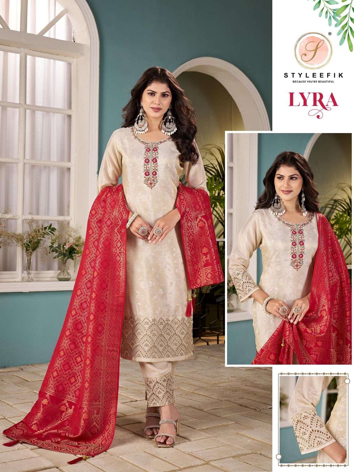 LYRA BY STYLEFIK IN PURE VISCOSE TISSUE WITH PURE JACQUARDS MUSLIN JARI DUPATTA 