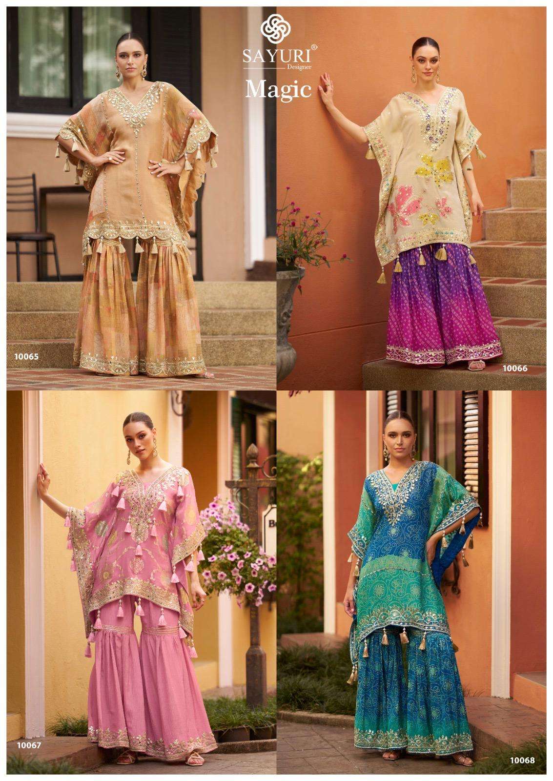 MAGIC BY SAYURI DESIGNER IN PURE VISCOS JACQUARD SILK KAFTAN WITH GHARARA ON MIRROR WORK 