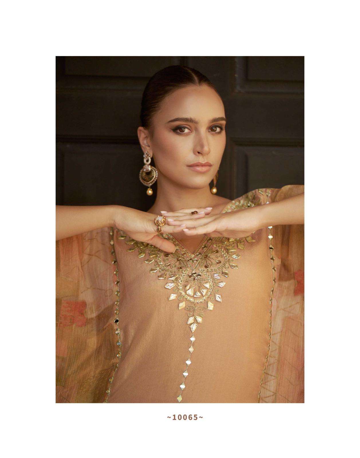 MAGIC BY SAYURI DESIGNER IN PURE VISCOS JACQUARD SILK KAFTAN WITH GHARARA ON MIRROR WORK 