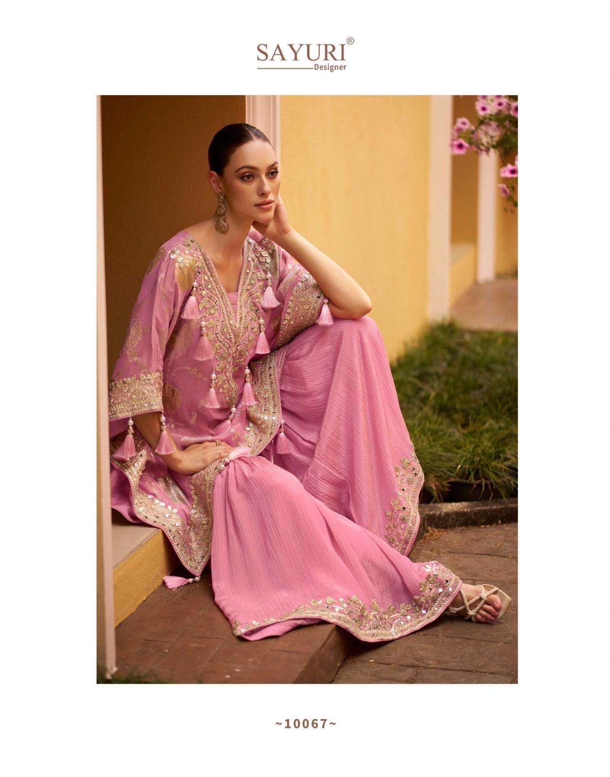 MAGIC BY SAYURI DESIGNER IN PURE VISCOS JACQUARD SILK KAFTAN WITH GHARARA ON MIRROR WORK 