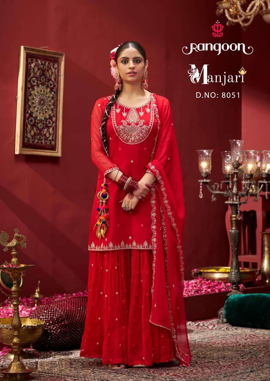 MANJARI BY RANGOON IN CHIFFON WITH FANCY CODE WORK AND FULL INNER 