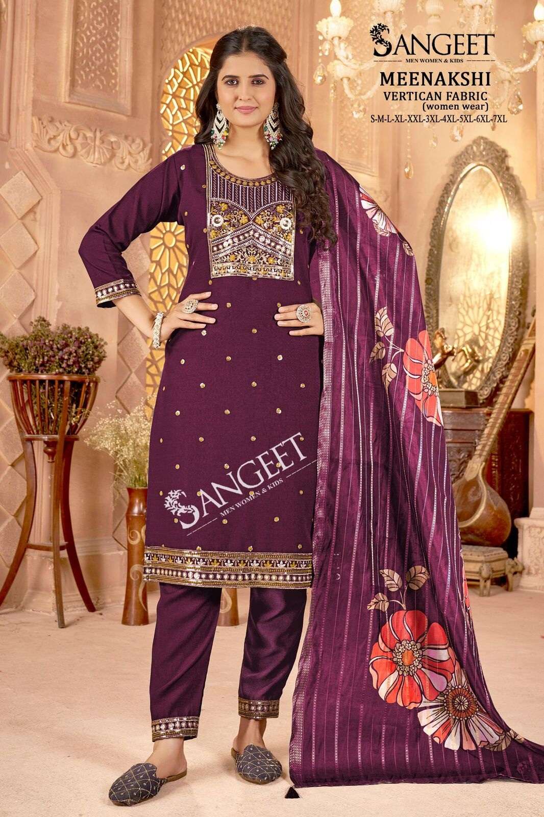MEENAKSHI FOR WOMAN BY SANGEET IN HEAVY VATICAN FABRIC WITH MULTI EMBROIDERY SEQUENCE WORK 
