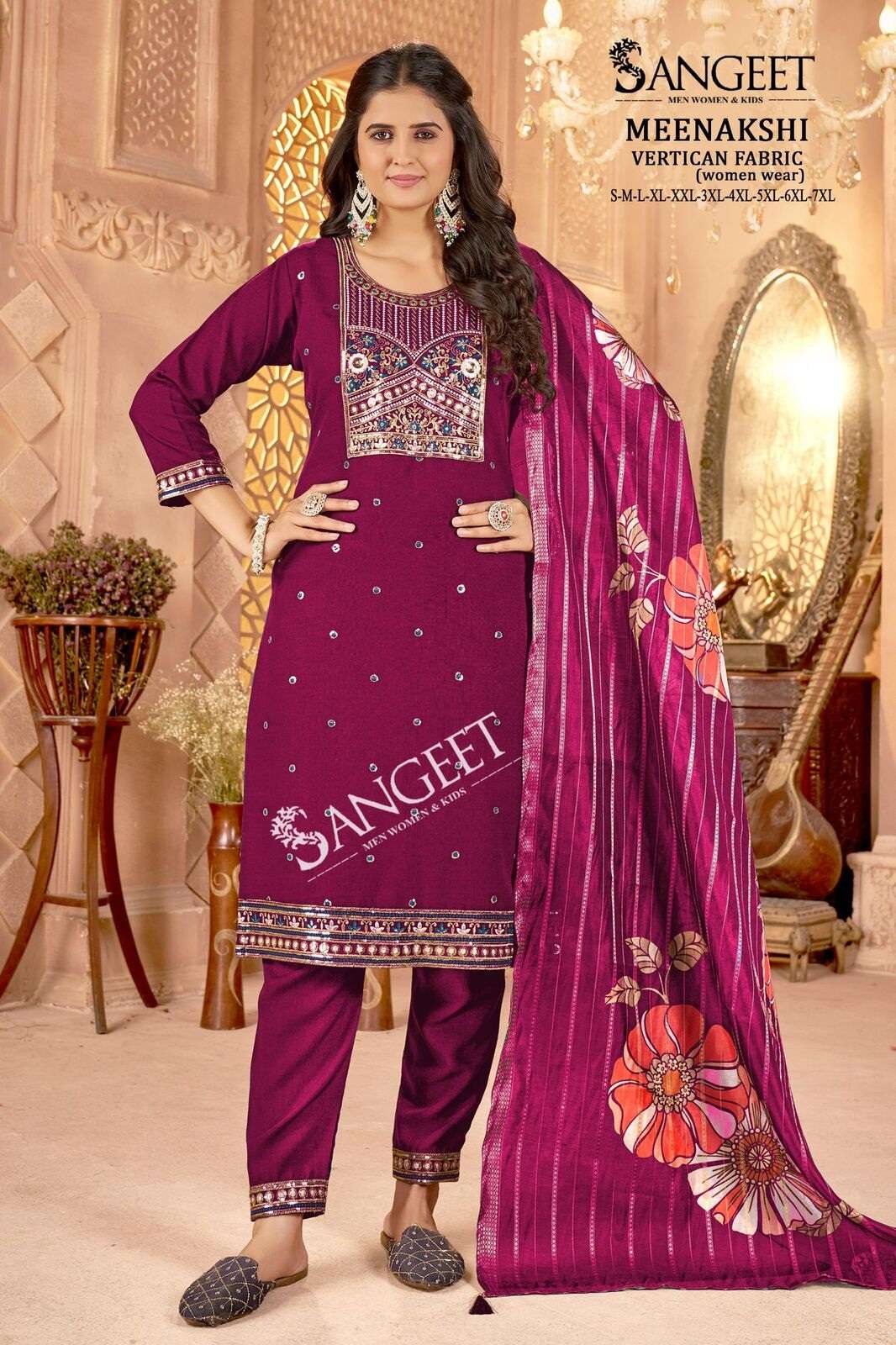 MEENAKSHI FOR WOMAN BY SANGEET IN HEAVY VATICAN FABRIC WITH MULTI EMBROIDERY SEQUENCE WORK 