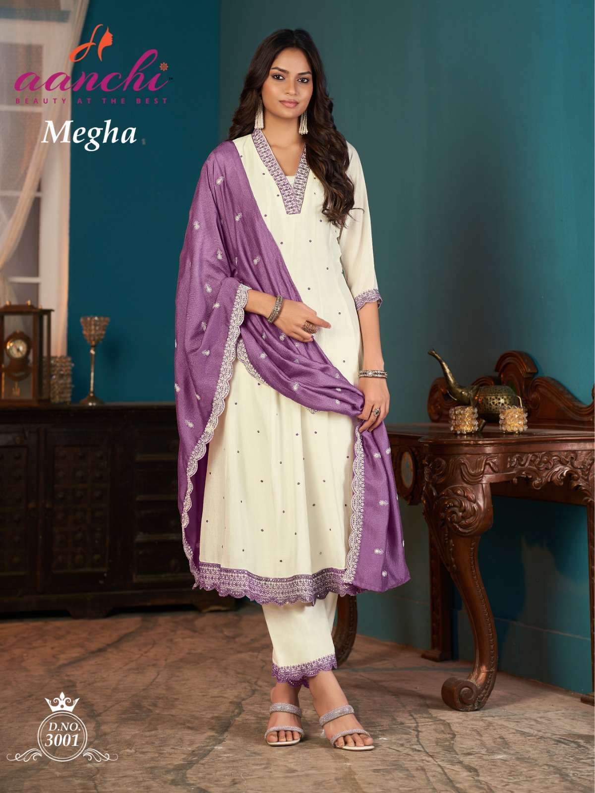 MEGHA BY AANCHI IN VICHITRA SILK 3 PCS SET FLAIR CONCEPT WITH FANCY DUPATTA WORK