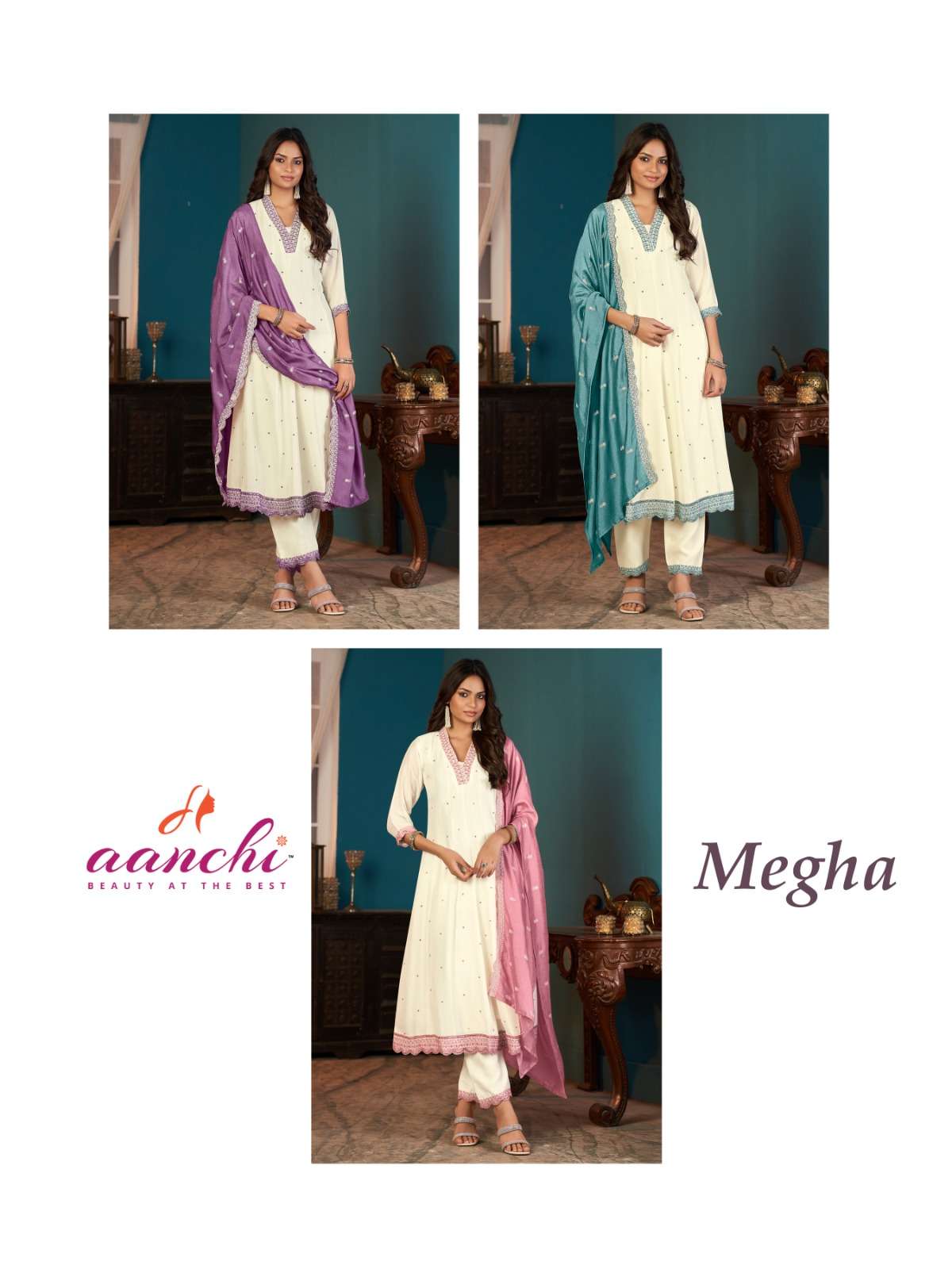 MEGHA BY AANCHI IN VICHITRA SILK 3 PCS SET FLAIR CONCEPT WITH FANCY DUPATTA WORK