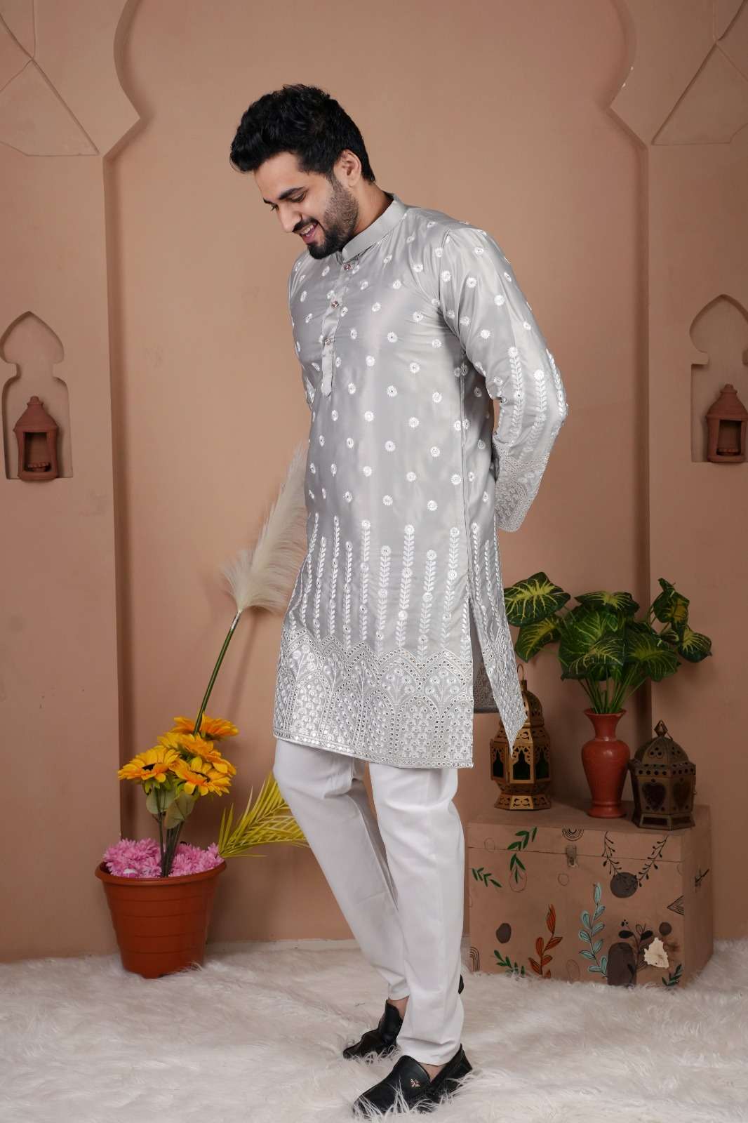 MENS WEAR-1 BY TEXOFAB IN GADWAL SILK WITH HEAVY EMBROIDERY SEQUENCE WORK & PAYJAMA 