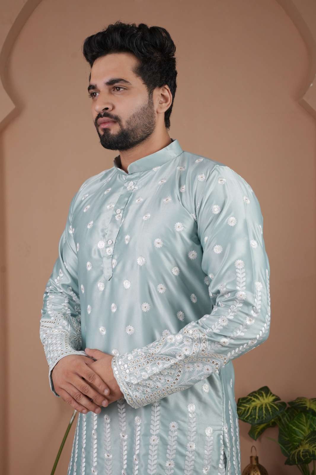 MENS WEAR-1 BY TEXOFAB IN GADWAL SILK WITH HEAVY EMBROIDERY SEQUENCE WORK & PAYJAMA 