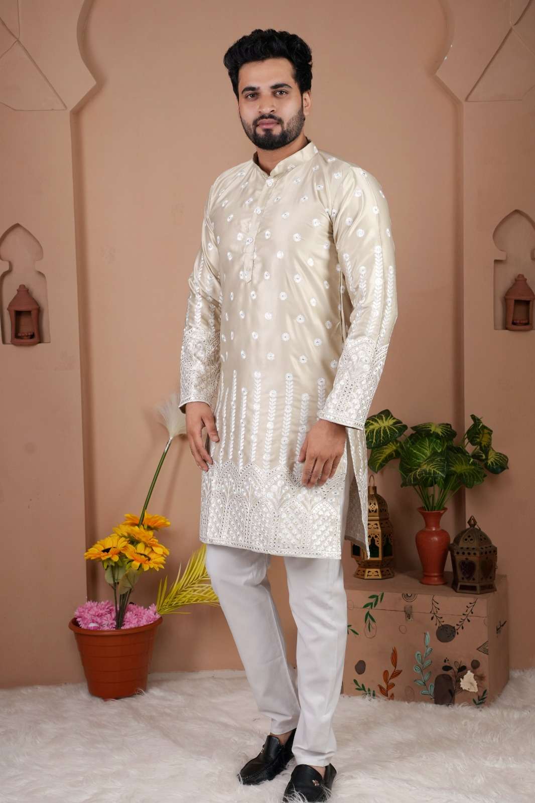 MENS WEAR-1 BY TEXOFAB IN GADWAL SILK WITH HEAVY EMBROIDERY SEQUENCE WORK & PAYJAMA 