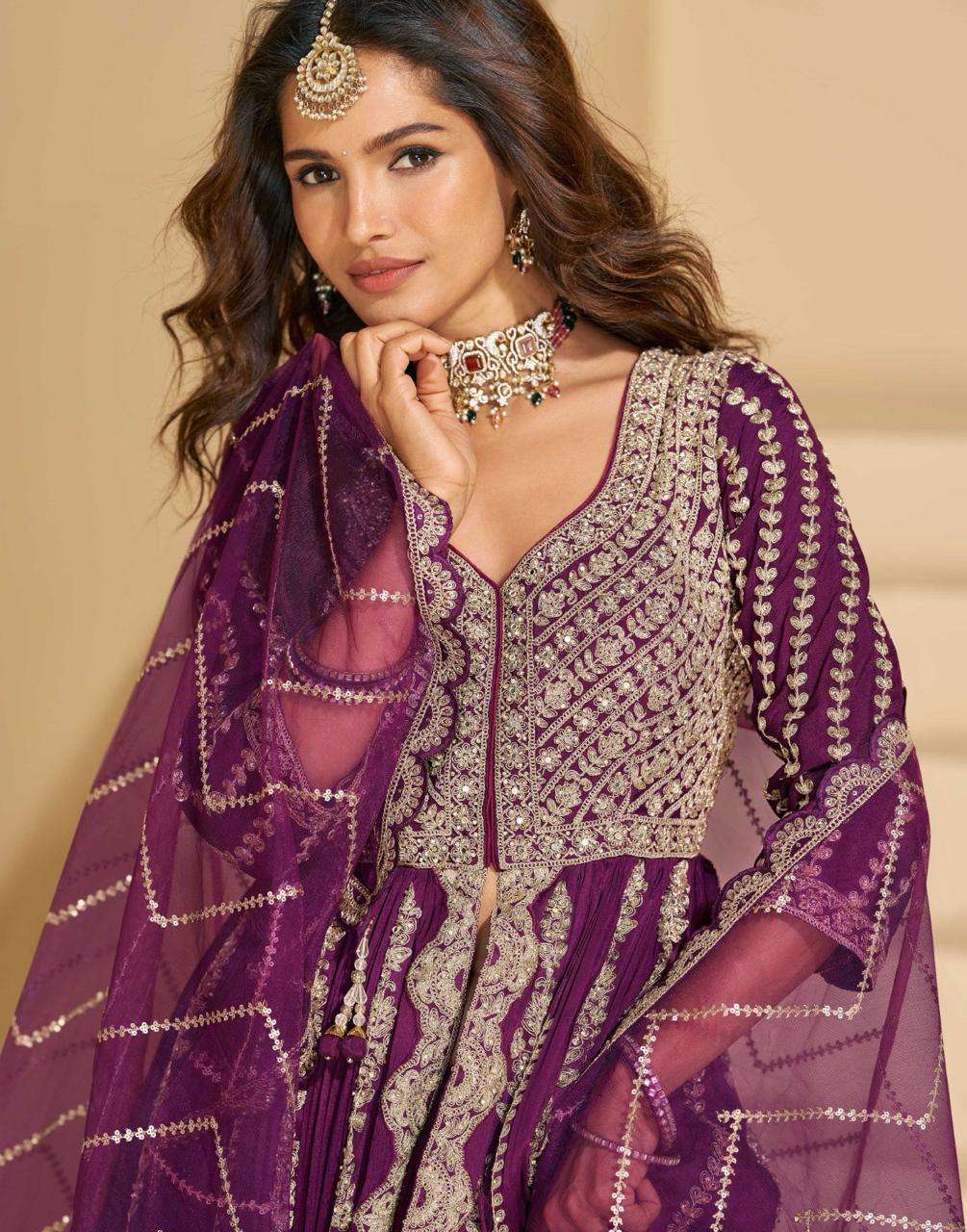 MIRZA BY SAYURI DESIGNER IN PREMIUM REAL CHINON SILK WITH FRONT AND BACK EMBROIDERED 