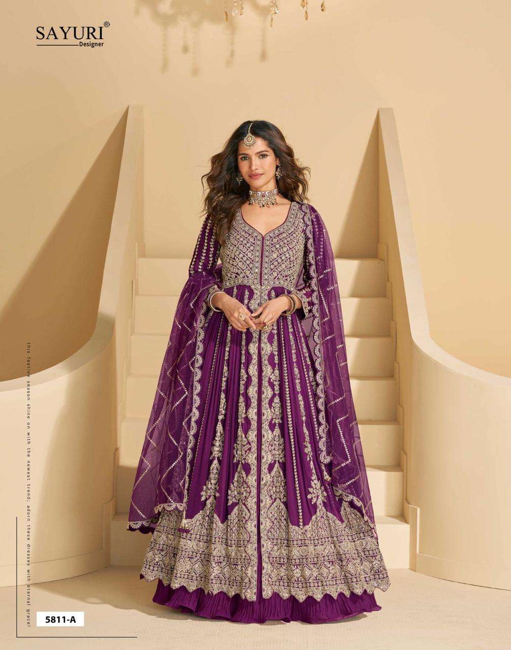 MIRZA BY SAYURI DESIGNER IN PREMIUM REAL CHINON SILK WITH FRONT AND BACK EMBROIDERED 
