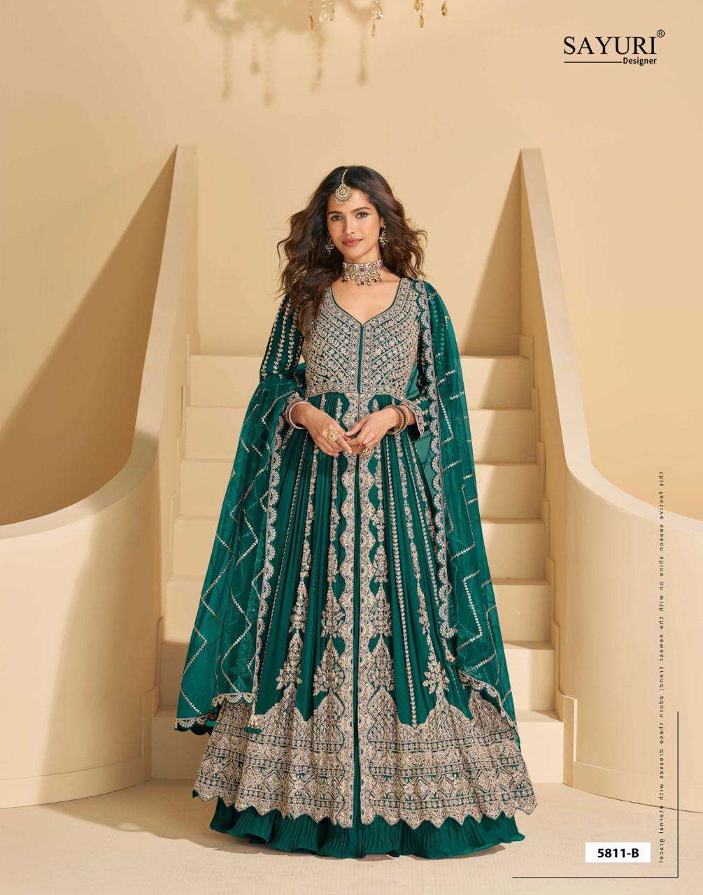 MIRZA BY SAYURI DESIGNER IN PREMIUM REAL CHINON SILK WITH FRONT AND BACK EMBROIDERED 