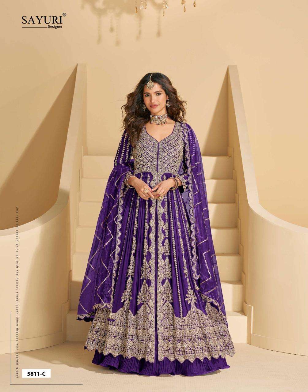 MIRZA BY SAYURI DESIGNER IN PREMIUM REAL CHINON SILK WITH FRONT AND BACK EMBROIDERED 