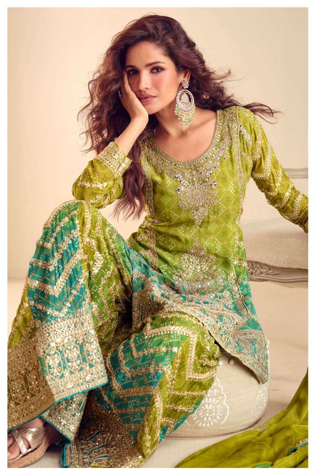 MISBAH BY GULKAYRA DESIGNER IN REAL CHINON DIGITAL PRINT WITH HEAVY EMBROIDERY WORK 