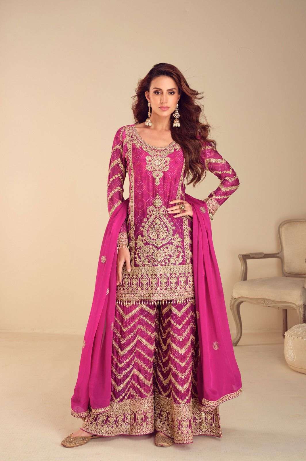 MISBAH BY GULKAYRA DESIGNER IN REAL CHINON DIGITAL PRINT WITH HEAVY EMBROIDERY WORK 