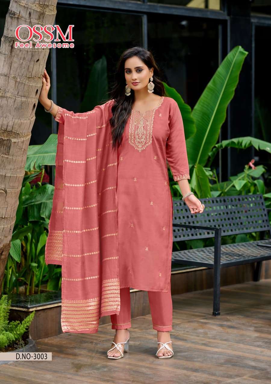 MISHU VOL-3 BY OSSM ROMAN SIMMER HEAVY EMBROIDERY WORK KURTI PANT WITH DUPATTA 